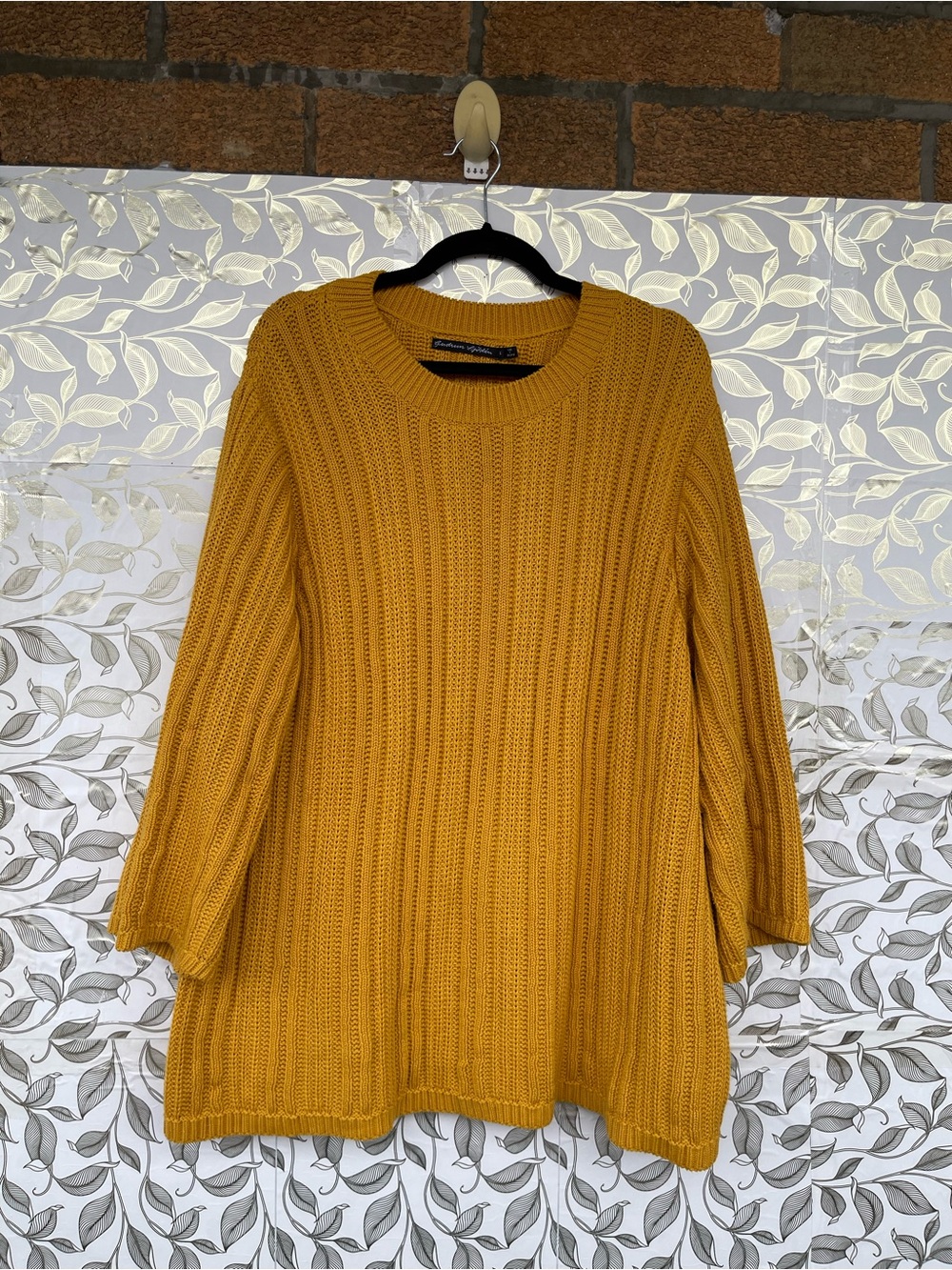 Gudrun Sjoden Lagenlook Organic Cotton Mustard Yellow Chunky Knit Sweater L